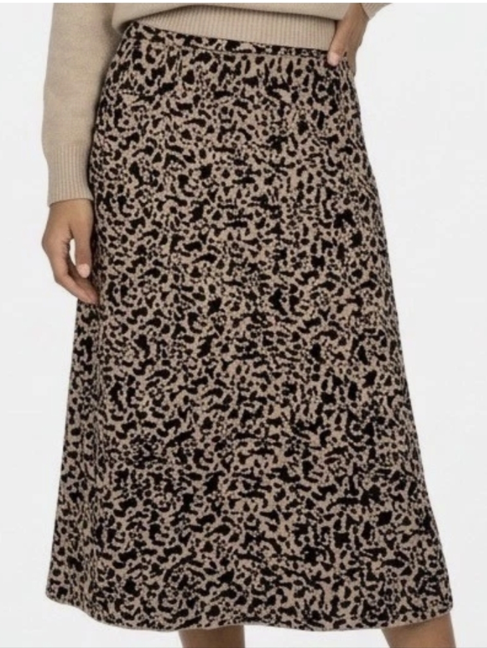 Premise Beige and Black Leopard Midi Skirt
